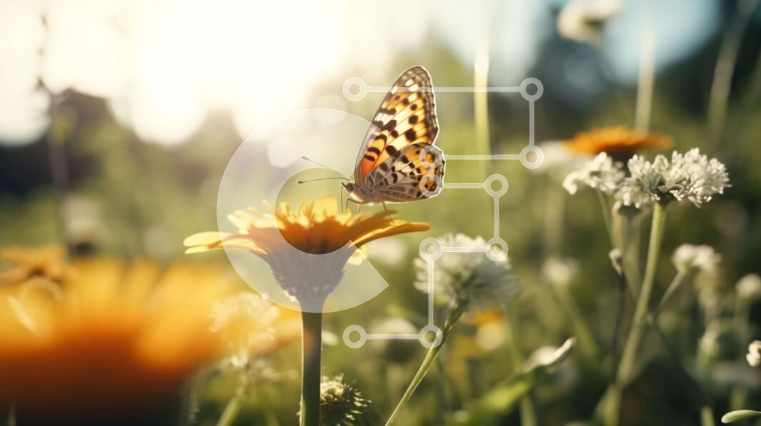 Intra Συλλεκτικό Ξύλινο Παζλ Plywood  4mm - Λουλούδια πεταλούδας και μαργαρίτας σε ένα ηλιόλουστο λιβάδι Σε Ξύλινο Κουτί - Διαστάσεις: 10x10 cm – 25 κομμάτια