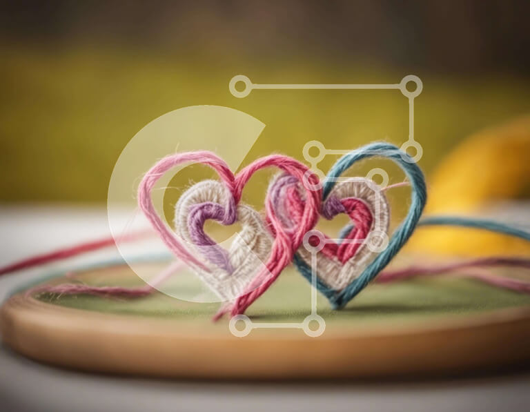 Intra Συλλεκτικό Ξύλινο Παζλ Plywood  4mm - Νήματα σε σχήμα καρδιάς σε ξύλινο πιάτο Σε Ξύλινο Κουτί - Διαστάσεις Puzzle: 10x10 cm – 25 κομμάτια