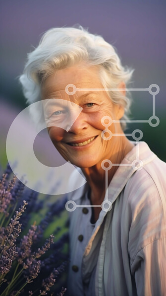 Σετ των 2 Intra Συλλεκτικό Ξύλινο Παζλ Plywood  4mm - Όμορφη εικόνα της ηλικιωμένης γυναίκας στο πεδίο της λεβάντας Σε Ξύλινο Κουτί - Διαστάσεις: 10x10 cm – 25 κομμάτια