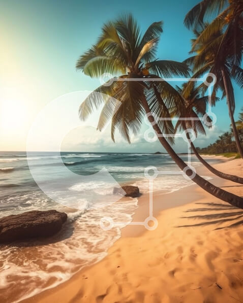 Intra Συλλεκτικό Ξύλινο Παζλ Plywood  4mm - Εκπληκτικό ηλιοβασίλεμα σε μια τροπική παραλία με φοίνικες και καταγάλανα νερά Σε Ξύλινο Κουτί - Διαστάσεις Puzzle: 10x10 cm – 25 κομμάτια