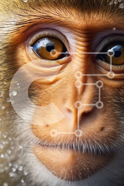 Σετ των 2 Intra Συλλεκτικό Ξύλινο Παζλ Plywood  4mm - Κοντινή εικόνα του προσώπου ενός πιθήκου με σταγονίδια νερού στη γούνα του Σε Ξύλινο Κουτί - Διαστάσεις: 10x10 cm – 25 κομμάτια