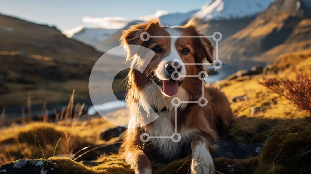 Intra Συλλεκτικό Ξύλινο Παζλ Plywood  4mm - Καφέ και άσπρος σκύλος που κάθεται σε βραχώδη εξοχή με θέα στο βουνό Σε Ξύλινο Κουτί - Διαστάσεις: 10x10 cm – 25 κομμάτια