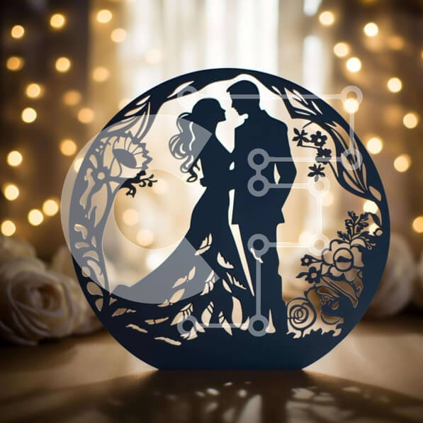 Intra Συλλεκτικό Ξύλινο Παζλ Plywood  4mm - Ρομαντική σιλουέτα ζευγαριού σε φωτιζόμενο κυκλικό πλαίσιο Σε Ξύλινο Κουτί - Διαστάσεις Puzzle: 10x10 cm – 25 κομμάτια