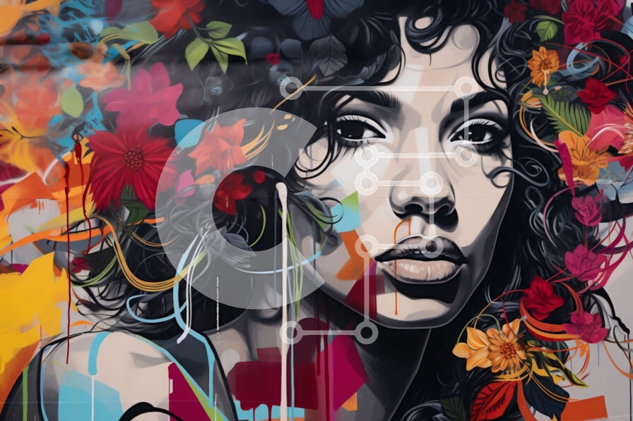 Intra Συλλεκτικό Ξύλινο Παζλ Plywood  4mm - Κομψό πορτρέτο μιας γυναίκας μπροστά από πολύχρωμη τοιχογραφία γκράφιτι Σε Ξύλινο Κουτί - Διαστάσεις Puzzle: 10x10 cm – 25 κομμάτια