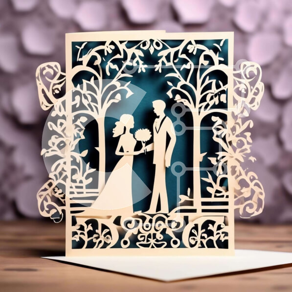 Intra Συλλεκτικό Ξύλινο Παζλ Plywood  4mm - Κάρτα γάμου με σιλουέτα ζευγάρι στο δάσος Σε Ξύλινο Κουτί - Διαστάσεις: 10x10 cm – 25 κομμάτια