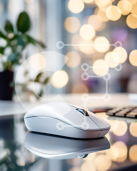 Intra Συλλεκτικό Ξύλινο Παζλ Plywood  4mm - Λευκό ποντίκι σε μαύρο γραφείο με οθόνη υπολογιστή Σε Ξύλινο Κουτί - Διαστάσεις: 10x10 cm – 25 κομμάτια