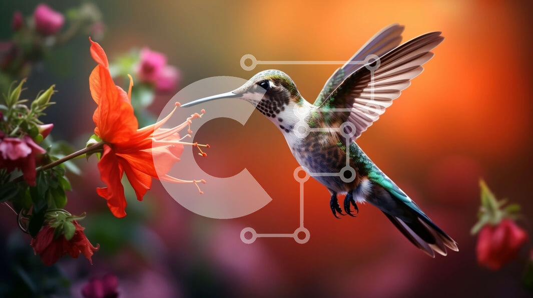 Intra Συλλεκτικό Ξύλινο Παζλ Plywood  4mm - Κολίμπρι που πετά προς το κόκκινο λουλούδι Σε Ξύλινο Κουτί - Διαστάσεις: 10x10 cm – 25 κομμάτια