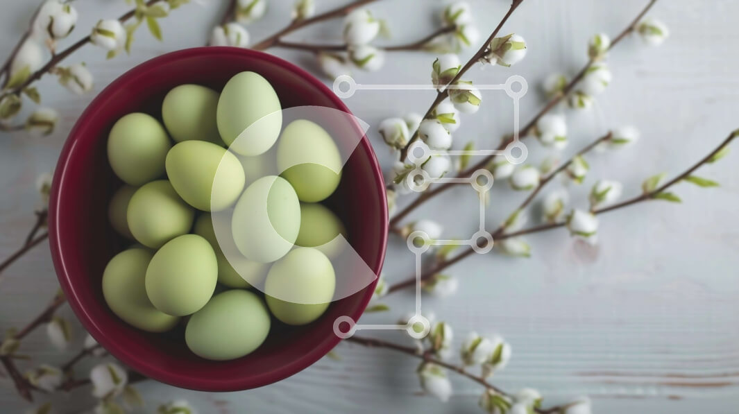 Intra Συλλεκτικό Ξύλινο Παζλ Plywood  4mm - Κόκκινο μπολ με πράσινα πασχαλινά αυγά και λευκά άνθη Σε Ξύλινο Κουτί - Διαστάσεις: 10x10 cm – 25 κομμάτια