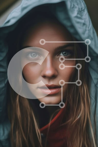 Intra Συλλεκτικό Ξύλινο Παζλ Plywood  4mm - Σοβαρή νεαρή γυναίκα με κουκούλα που κοιτάζει την κάμερα Σε Ξύλινο Κουτί - Διαστάσεις Puzzle: 10x10 cm – 25 κομμάτια