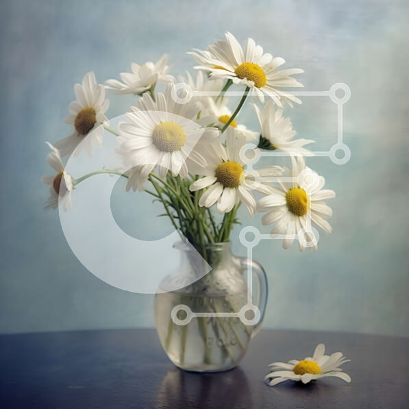 Intra Συλλεκτικό Ξύλινο Παζλ Plywood  4mm - Όμορφη εικόνα με λευκές μαργαρίτες σε ένα βάζο σε ένα τραπέζι Σε Ξύλινο Κουτί - Διαστάσεις: 10x10 cm – 25 κομμάτια