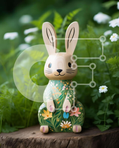 Intra Συλλεκτικό Ξύλινο Παζλ Plywood  4mm - Ξύλινο ειδώλιο λαγουδάκι σε φυσικό σκηνικό με λευκές μαργαρίτες Σε Ξύλινο Κουτί - Διαστάσεις: 10x10 cm – 25 κομμάτια