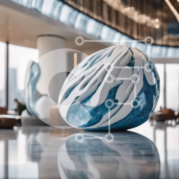 Intra Συλλεκτικό Ξύλινο Παζλ Plywood  4mm - Γαλανόλευκο γλυπτό σε ένα κτίριο γραφείων Σε Ξύλινο Κουτί - Διαστάσεις Puzzle: 10x10 cm – 25 κομμάτια