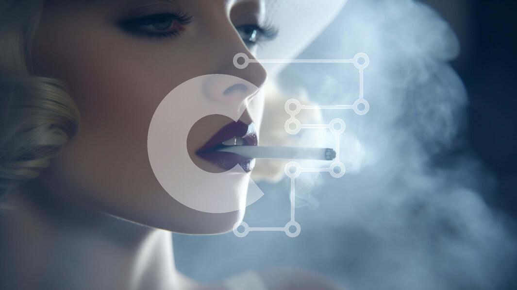 Intra Συλλεκτικό Ξύλινο Παζλ Plywood  4mm - Κομψή γυναίκα με λευκό καπέλο που καπνίζει τσιγάρο Σε Ξύλινο Κουτί - Διαστάσεις Puzzle: 10x10 cm – 25 κομμάτια