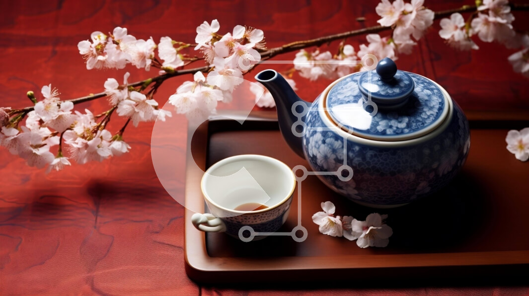 Σετ των 2 Intra Συλλεκτικό Ξύλινο Παζλ Plywood  4mm - Μπλε τσαγιέρα και φλιτζάνι με λουλούδια στο δίσκο Σε Ξύλινο Κουτί - Διαστάσεις: 10x10 cm – 25 κομμάτια