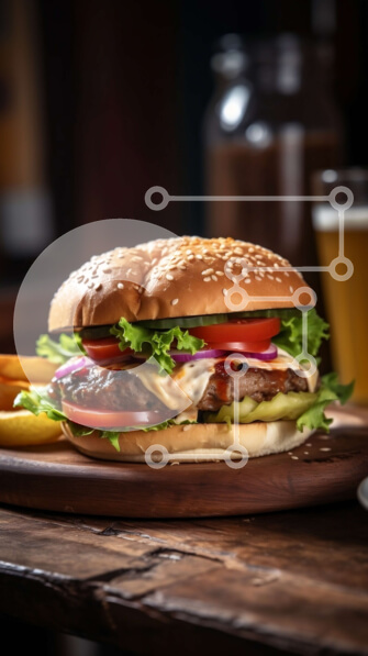 Intra Συλλεκτικό Ξύλινο Παζλ Plywood  4mm - Juicy Cheeseburger με πατάτες στο πλάι - Νόστιμο Φαγητό Φωτογραφία Σε Ξύλινο Κουτί - Διαστάσεις: 10x10 cm – 25 κομμάτια