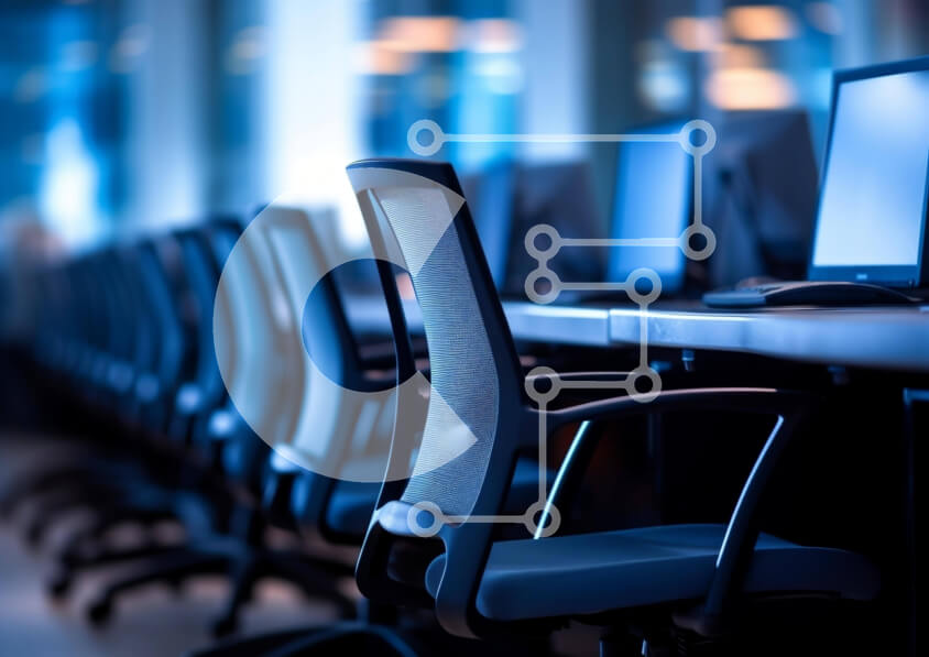 Intra Συλλεκτικό Ξύλινο Παζλ Plywood  4mm - Καρέκλες γραφείου με οθόνες υπολογιστών και πληκτρολόγια Σε Ξύλινο Κουτί - Διαστάσεις Puzzle: 10x10 cm – 25 κομμάτια