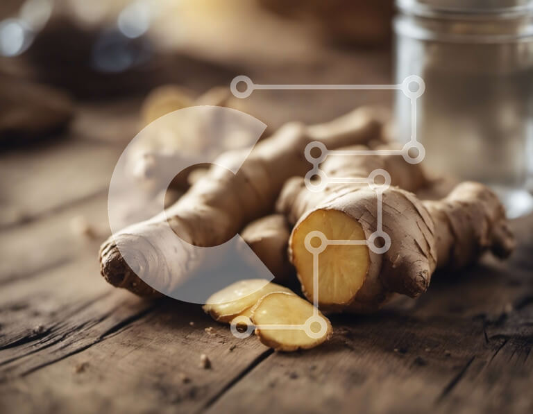 Σετ των 2 Intra Συλλεκτικό Ξύλινο Παζλ Plywood  4mm - Κοντινό πλάνο φρέσκιας ρίζας τζίντζερ σε ξύλινο τραπέζι Σε Ξύλινο Κουτί - Διαστάσεις: 10x10 cm – 25 κομμάτια