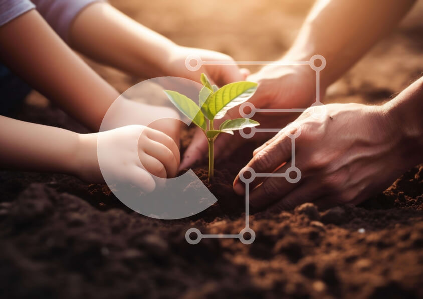 Intra Συλλεκτικό Ξύλινο Παζλ Plywood  4mm - Παιδιά που φυτεύουν ένα μικρό πράσινο φυτό στο έδαφος Σε Ξύλινο Κουτί - Διαστάσεις: 10x10 cm – 25 κομμάτια