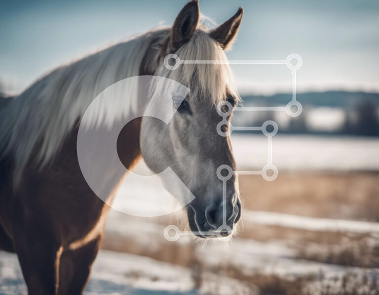 Σετ των 2 Intra Συλλεκτικό Ξύλινο Παζλ Plywood  4mm - Καφέ και άσπρο άλογο στο χιονισμένο πεδίο Σε Ξύλινο Κουτί - Διαστάσεις: 10x10 cm – 25 κομμάτια