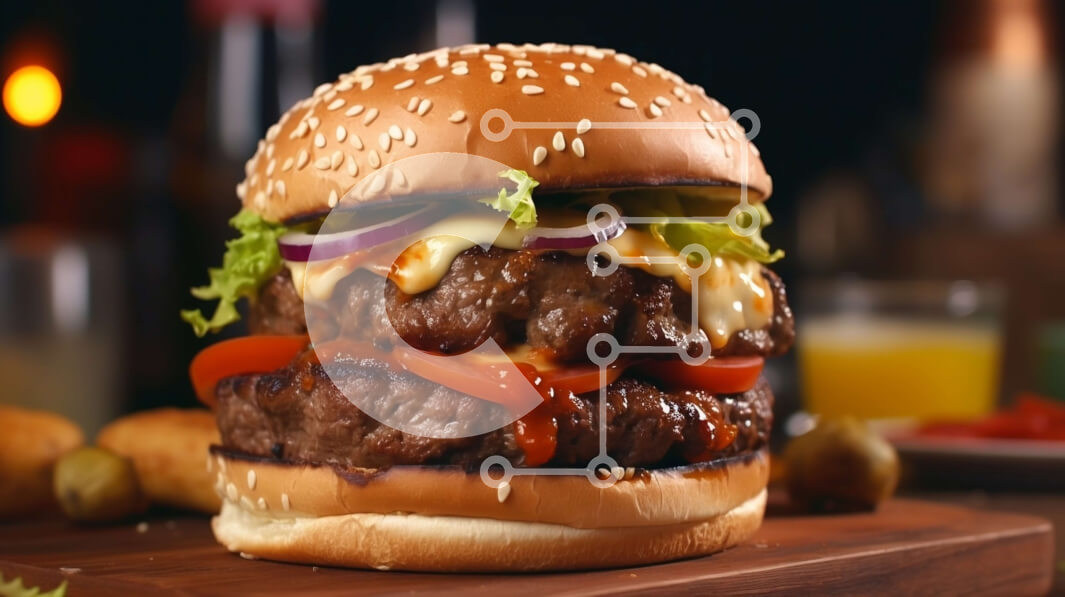 Σετ των 2 Intra Συλλεκτικό Ξύλινο Παζλ Plywood  4mm - Ζουμερό χάμπουργκερ με μοσχάρι, λιωμένο τυρί, μαρούλι, ντομάτα και πατάτες τηγανιτές Σε Ξύλινο Κουτί - Διαστάσεις: 10x10 cm – 25 κομμάτια