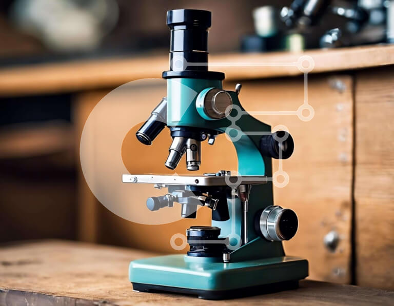 Intra Συλλεκτικό Ξύλινο Παζλ Plywood  4mm - Πράσινο μικροσκόπιο σε ξύλινο τραπέζι για επιστημονική έρευνα Σε Ξύλινο Κουτί - Διαστάσεις Puzzle: 10x10 cm – 25 κομμάτια