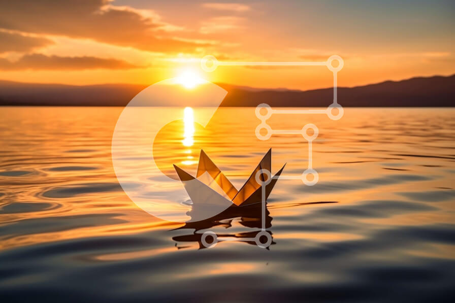 Intra Συλλεκτικό Ξύλινο Παζλ Plywood  4mm - Όμορφο σκάφος Origami που επιπλέει στην ήρεμη λίμνη στο ηλιοβασίλεμα Σε Ξύλινο Κουτί - Διαστάσεις: 10x10 cm – 25 κομμάτια