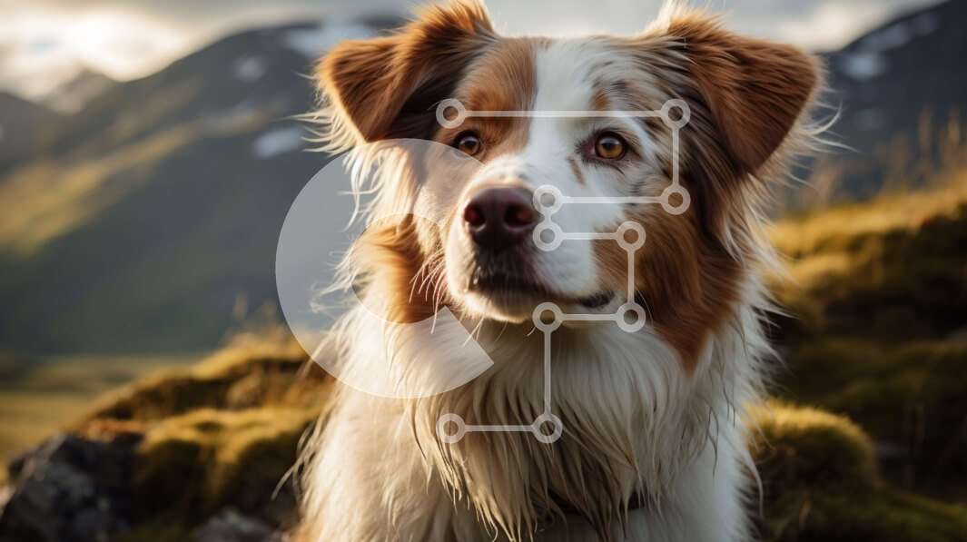 Σετ των 2 Intra Συλλεκτικό Ξύλινο Παζλ Plywood  4mm - Καφέ και λευκό σκυλί στη βραχώδη πλαγιά με φόντο το βουνό Σε Ξύλινο Κουτί - Διαστάσεις: 10x10 cm – 25 κομμάτια