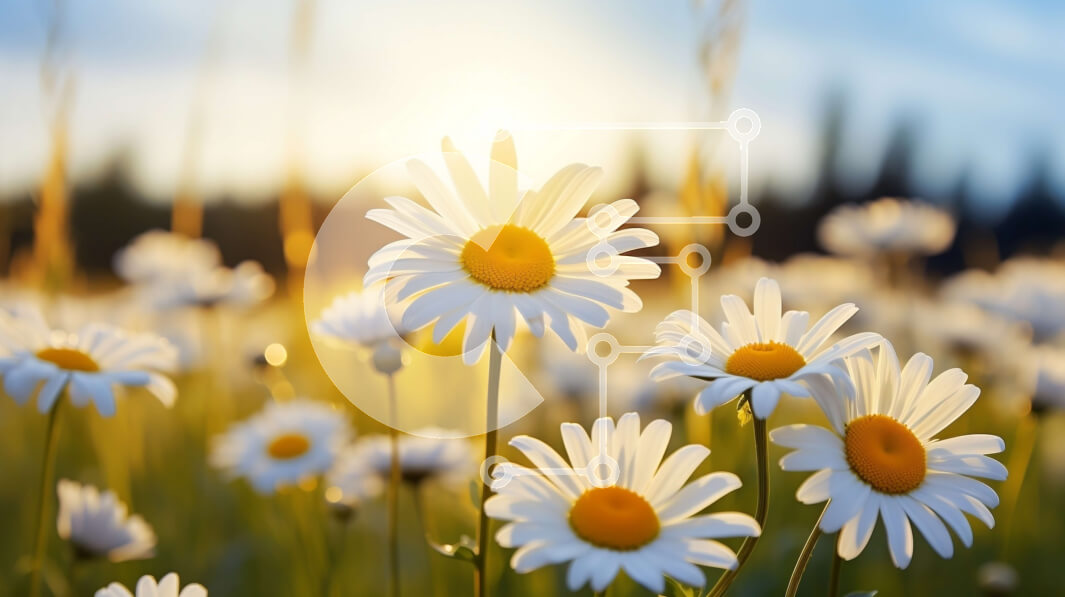 Intra Συλλεκτικό Ξύλινο Παζλ Plywood  4mm - Πεδίο με λευκές μαργαρίτες με τον ήλιο να λάμπει στο βάθος Σε Ξύλινο Κουτί - Διαστάσεις: 10x10 cm – 25 κομμάτια