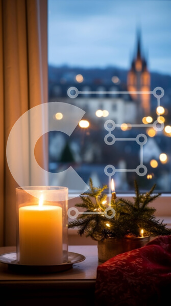 Intra Συλλεκτικό Ξύλινο Παζλ Plywood  4mm - Κερί στο περβάζι παραθύρου με θέα στην πόλη Σε Ξύλινο Κουτί - Διαστάσεις Puzzle: 10x10 cm – 25 κομμάτια