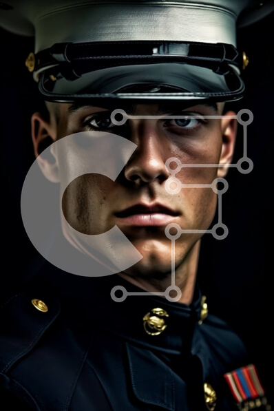 Intra Συλλεκτικό Ξύλινο Παζλ Plywood  4mm - Πορτρέτο ενός πεζοναύτη με στολή με μια σοβαρή έκφραση Σε Ξύλινο Κουτί - Διαστάσεις Puzzle: 10x10 cm – 25 κομμάτια