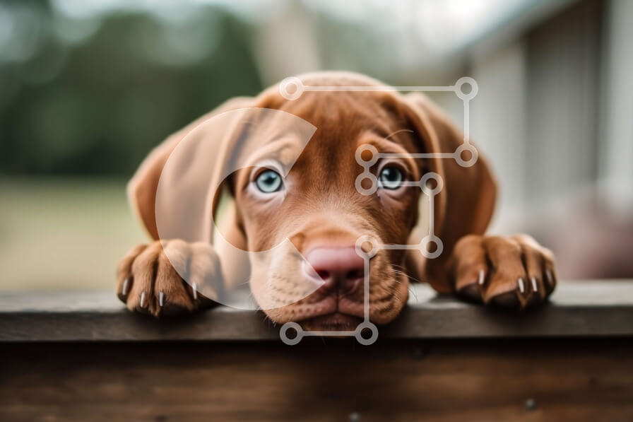 Σετ των 2 Intra Συλλεκτικό Ξύλινο Παζλ Plywood  4mm - Χαριτωμένη εικόνα ενός καφέ σκύλου με μεγάλα καστανά μάτια που κρυφοκοιτάζουν πάνω από έναν φράχτη Σε Ξύλινο Κουτί - Διαστάσεις: 10x10 cm – 25 κομμάτια