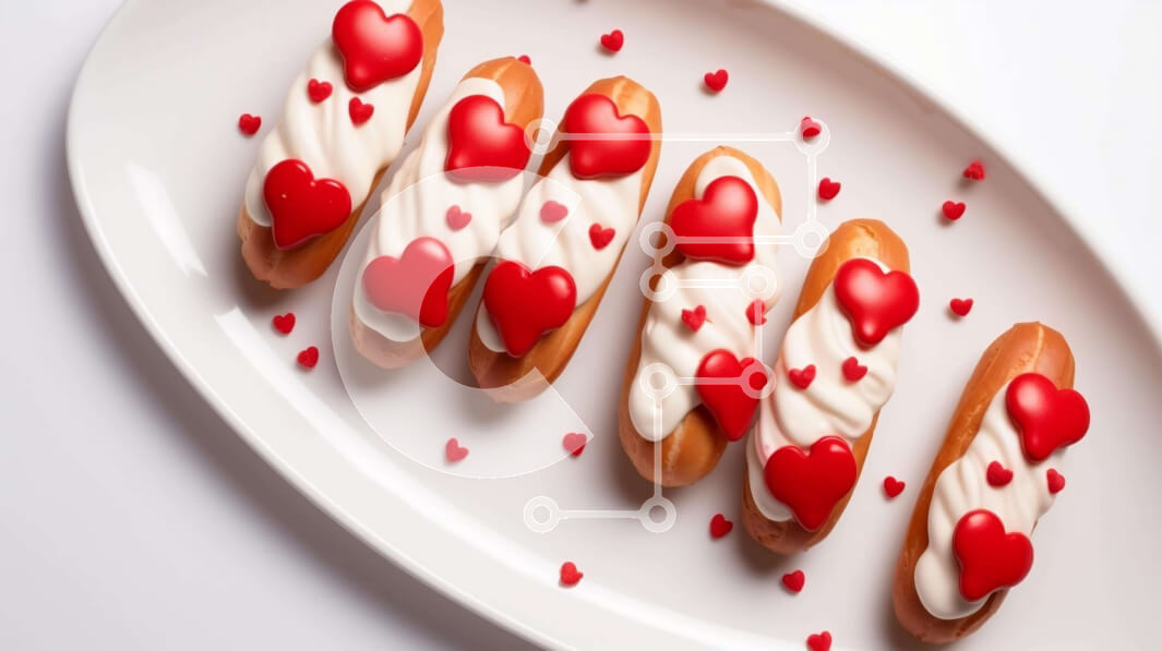 Σετ των 2 Intra Συλλεκτικό Ξύλινο Παζλ Plywood  4mm - Χοτ ντογκ με καρδιές διακοσμήσεις σε λευκό πιάτο Σε Ξύλινο Κουτί - Διαστάσεις: 10x10 cm – 25 κομμάτια