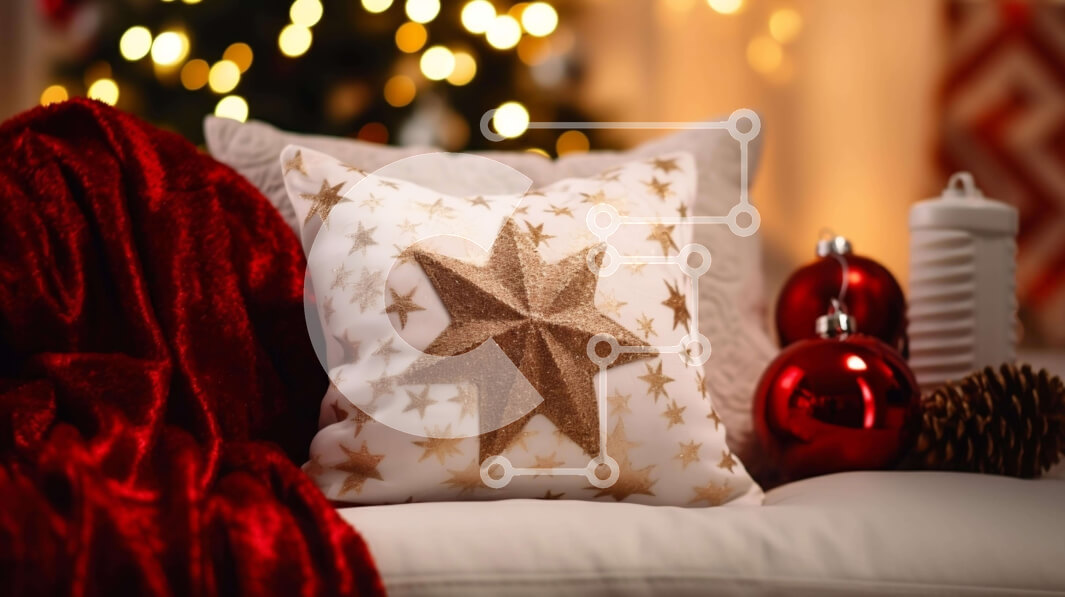 Intra Συλλεκτικό Ξύλινο Παζλ Plywood  4mm - Γιορτινός Λευκός Καναπές με Κόκκινα και Χρυσά Διακοσμητικά για τα Χριστούγεννα Σε Ξύλινο Κουτί - Διαστάσεις Puzzle: 10x10 cm – 25 κομμάτια