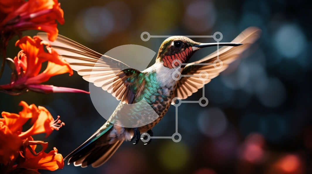 Intra Συλλεκτικό Ξύλινο Παζλ Plywood  4mm - Κολίμπρι που πετά μπροστά από ένα φωτεινό κόκκινο λουλούδι Σε Ξύλινο Κουτί - Διαστάσεις: 10x10 cm – 25 κομμάτια