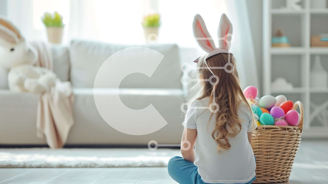 Intra Συλλεκτικό Ξύλινο Παζλ Plywood  4mm - Νεαρό κορίτσι με αυτιά λαγουδάκι και πολύχρωμα Πασχαλινά αυγά Σε Ξύλινο Κουτί - Διαστάσεις: 10x10 cm – 25 κομμάτια