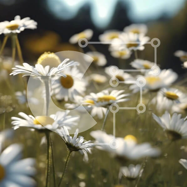 Intra Συλλεκτικό Ξύλινο Παζλ Plywood  4mm - Πεδίο ανθισμένων λευκών μαργαριτών στο Grassy Meadow Σε Ξύλινο Κουτί - Διαστάσεις: 10x10 cm – 25 κομμάτια