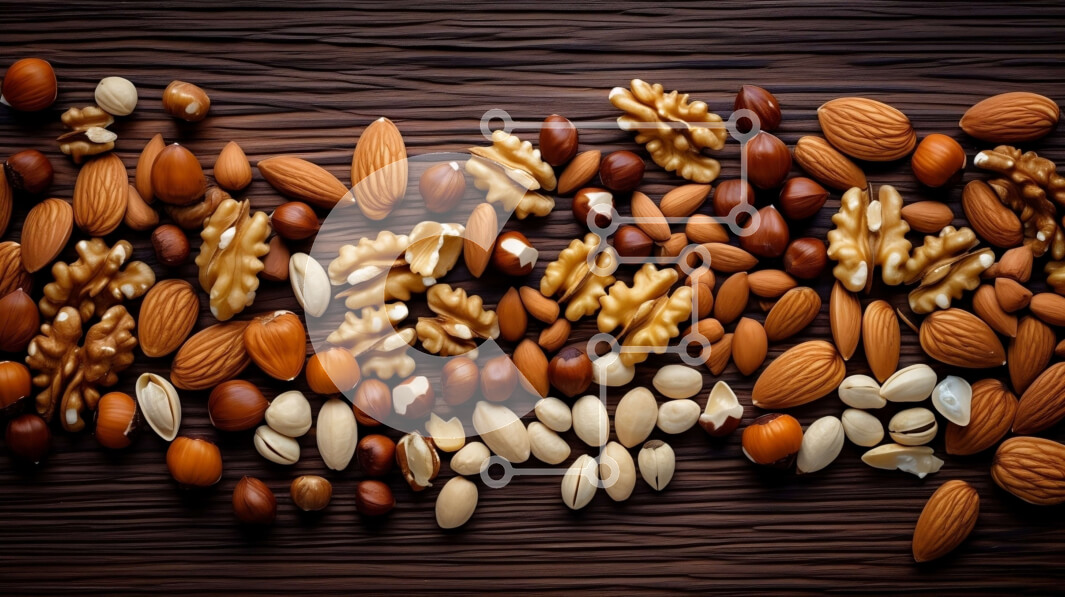 Σετ των 2 Intra Συλλεκτικό Ξύλινο Παζλ Plywood  4mm - Ποικιλία ξηρών καρπών σε ξύλινο τραπέζι Σε Ξύλινο Κουτί - Διαστάσεις: 10x10 cm – 25 κομμάτια