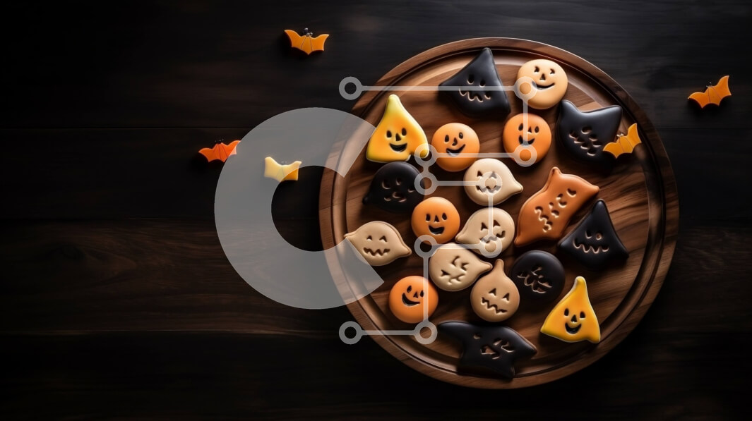 Σετ των 2 Intra Συλλεκτικό Ξύλινο Παζλ Plywood  4mm - Μπισκότα με θέμα το Halloween σε ένα παλιό ξύλινο τραπέζι Σε Ξύλινο Κουτί - Διαστάσεις: 10x10 cm – 25 κομμάτια