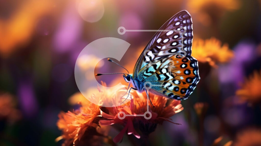 Intra Συλλεκτικό Ξύλινο Παζλ Plywood  4mm - Πεταλούδα σε πορτοκαλί λουλούδι με θολό φόντο Σε Ξύλινο Κουτί - Διαστάσεις: 10x10 cm – 25 κομμάτια