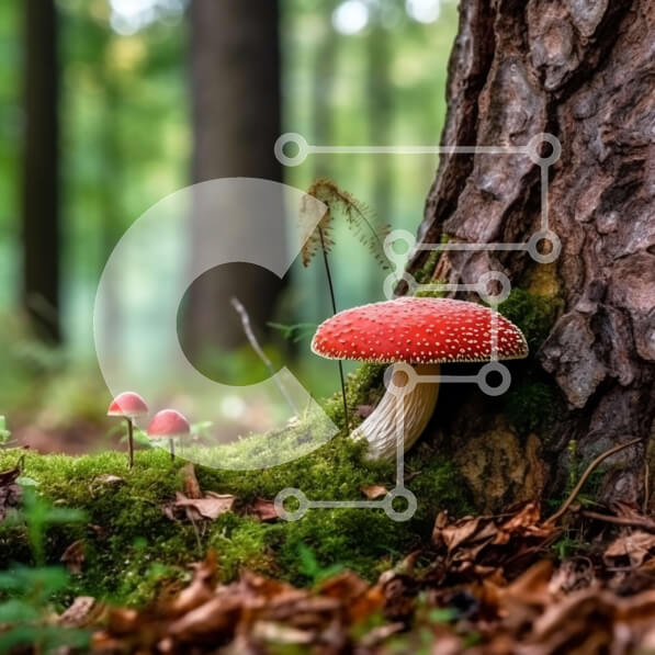 Intra Συλλεκτικό Ξύλινο Παζλ Plywood  4mm - Εκπληκτικό κόκκινο μανιτάρι που μεγαλώνει στην καρδιά ενός δάσους Σε Ξύλινο Κουτί - Διαστάσεις: 10x10 cm – 25 κομμάτια