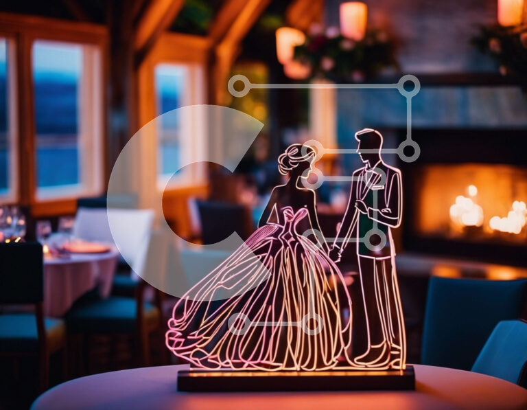 Intra Συλλεκτικό Ξύλινο Παζλ Plywood  4mm - Ρομαντικό ζευγάρι σιλουέτα μπροστά από φωτισμένη γαμήλια τούρτα Σε Ξύλινο Κουτί - Διαστάσεις Puzzle: 10x10 cm – 25 κομμάτια