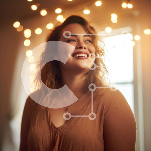 Intra Συλλεκτικό Ξύλινο Παζλ Plywood  4mm - Άνετη εικόνα μιας χαμογελαστής γυναίκας μπροστά από το παράθυρο με τα φώτα χορδών Σε Ξύλινο Κουτί - Διαστάσεις Puzzle: 10x10 cm – 25 κομμάτια