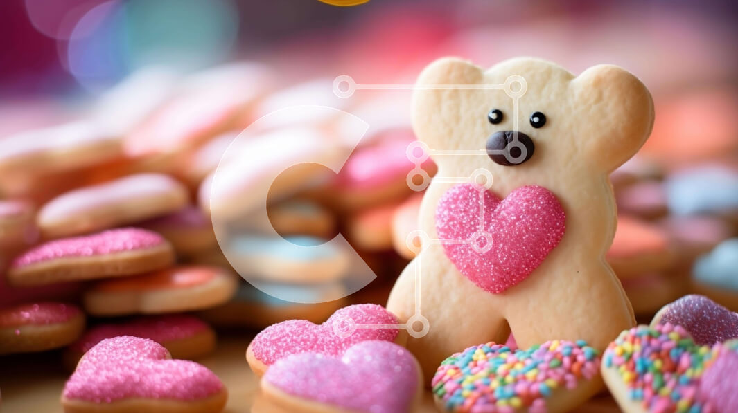 Σετ των 2 Intra Συλλεκτικό Ξύλινο Παζλ Plywood  4mm - Μπισκότο για την ημέρα του Αγίου Βαλεντίνου με αρκουδάκι με πολύχρωμα πασπάλισμα και καρδιές Σε Ξύλινο Κουτί - Διαστάσεις: 10x10 cm – 25 κομμάτια