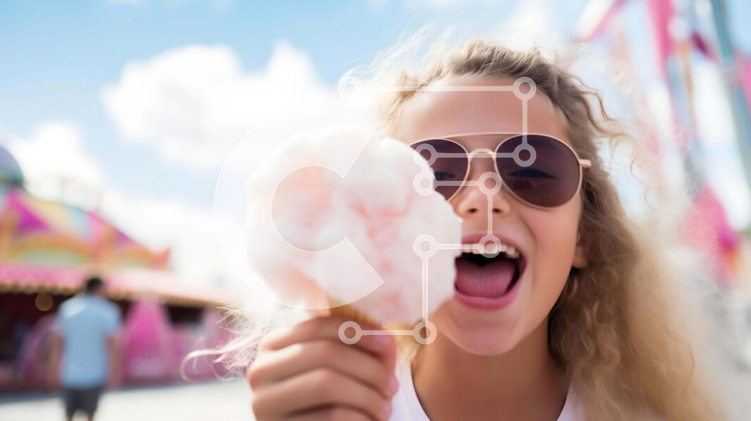 Intra Συλλεκτικό Ξύλινο Παζλ Plywood  4mm - Νεαρό κορίτσι που απολαμβάνει το μαλλί της γριάς στο λούνα παρκ Σε Ξύλινο Κουτί - Διαστάσεις Puzzle: 10x10 cm – 25 κομμάτια