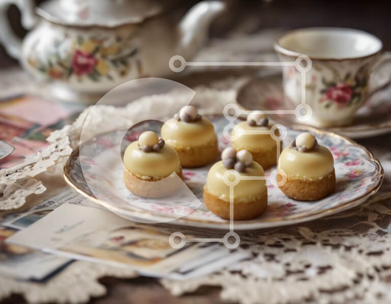 Σετ των 2 Intra Συλλεκτικό Ξύλινο Παζλ Plywood  4mm - Μίνι διάφορα επιδόρπια και τσαγιέρα σε λευκό πιάτο Σε Ξύλινο Κουτί - Διαστάσεις: 10x10 cm – 25 κομμάτια