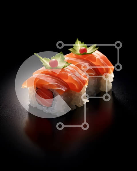 Σετ των 2 Intra Συλλεκτικό Ξύλινο Παζλ Plywood  4mm - Φρέσκα και νόστιμα ρολά σούσι με σολομό και αβοκάντο Σε Ξύλινο Κουτί - Διαστάσεις: 10x10 cm – 25 κομμάτια