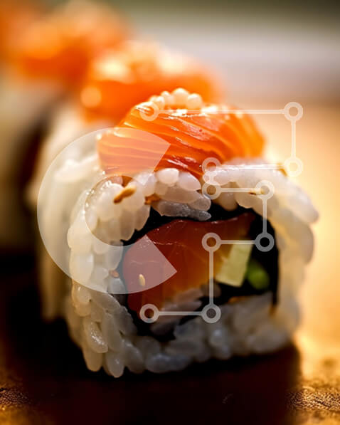 Σετ των 2 Intra Συλλεκτικό Ξύλινο Παζλ Plywood  4mm - Νόστιμο ρολό σούσι με φρέσκο ​​σολομό, αβοκάντο και αγγούρι Σε Ξύλινο Κουτί - Διαστάσεις: 10x10 cm – 25 κομμάτια