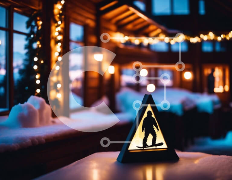 Intra Συλλεκτικό Ξύλινο Παζλ Plywood  4mm - Άνετη χειμερινή σκηνή με σιλουέτα του Snowboard Σε Ξύλινο Κουτί - Διαστάσεις Puzzle: 10x10 cm – 25 κομμάτια