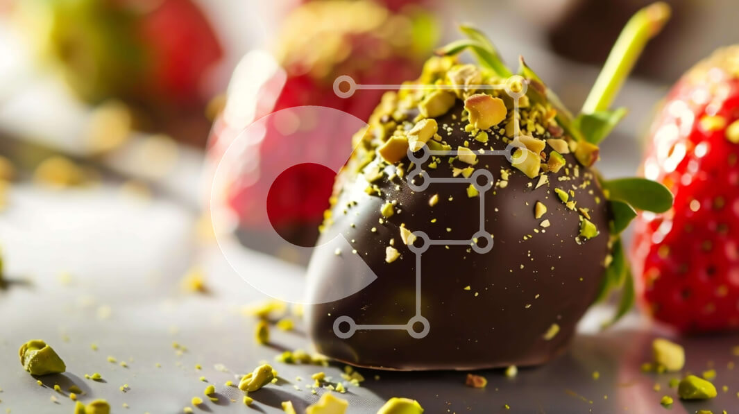 Σετ των 2 Intra Συλλεκτικό Ξύλινο Παζλ Plywood  4mm - Φράουλες καλυμμένες με σοκολάτα με φιστίκια Αιγίνης και φρέσκες φράουλες Σε Ξύλινο Κουτί - Διαστάσεις: 10x10 cm – 25 κομμάτια