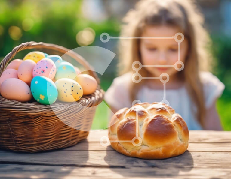 Intra Συλλεκτικό Ξύλινο Παζλ Plywood  4mm - Νεαρό κορίτσι με τα πασχαλινά αυγά και το κέικ Bundt Σε Ξύλινο Κουτί - Διαστάσεις: 10x10 cm – 25 κομμάτια